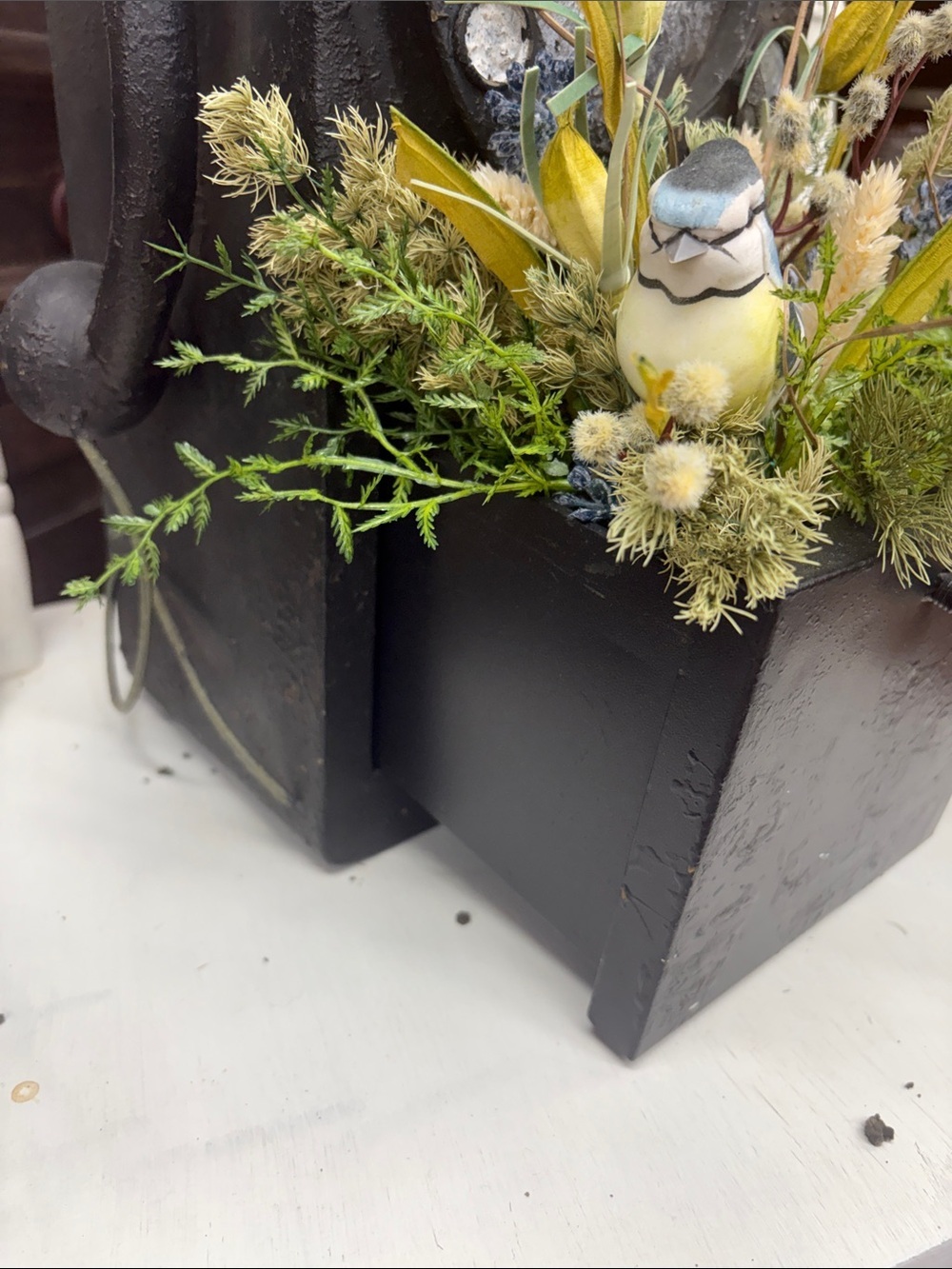 Handmade Black Vintage-Style Floral Clock Planter - Picture 3 of 7